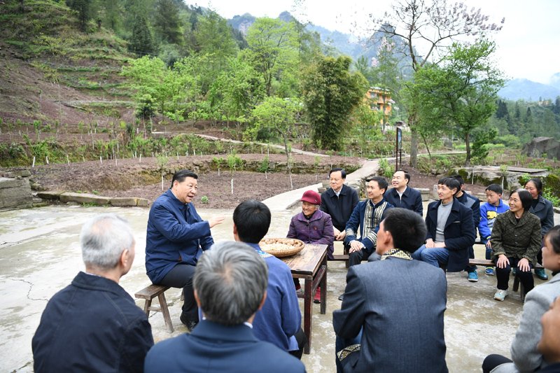 2019年4月15日至17日，中共中央總書(shū)記、國家主席、中央軍委主席習近平在重慶考察，并主持召開(kāi)解決“兩不愁三保障”突出問(wèn)題座談會(huì )。這是4月15日下午，習近平在石柱土家族自治縣中益鄉華溪村同村民代表、基層干部、扶貧干部、鄉村醫生等圍坐在一起，共話(huà)脫貧攻堅。新華社記者 謝環(huán)馳 攝